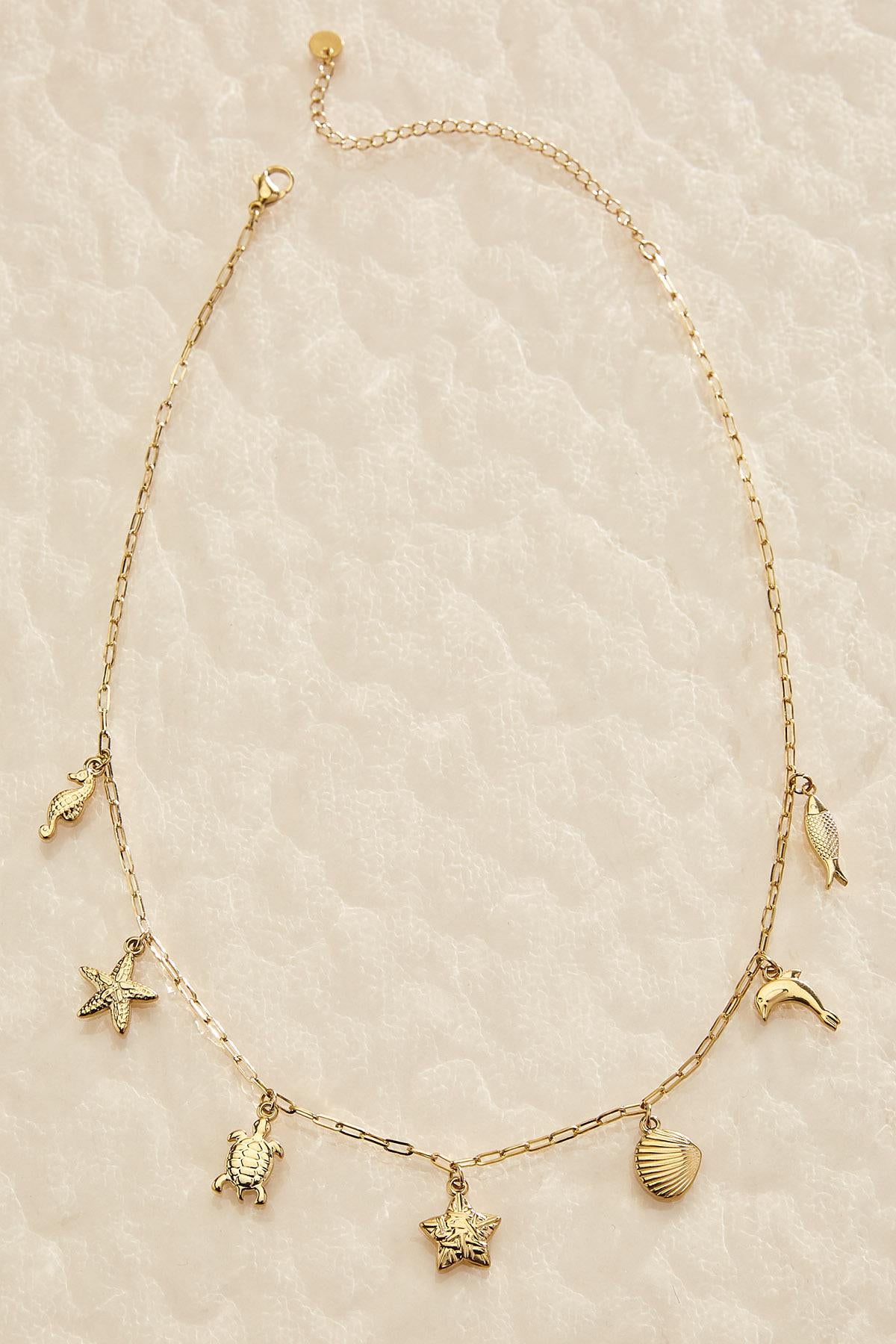 Versona waterproof ocean life charm necklace GOLD