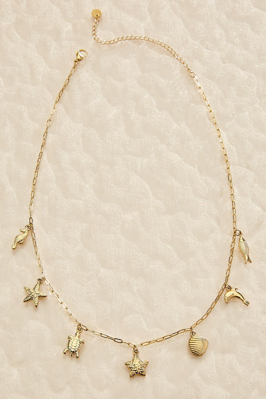 Versona waterproof ocean life charm necklace GOLD