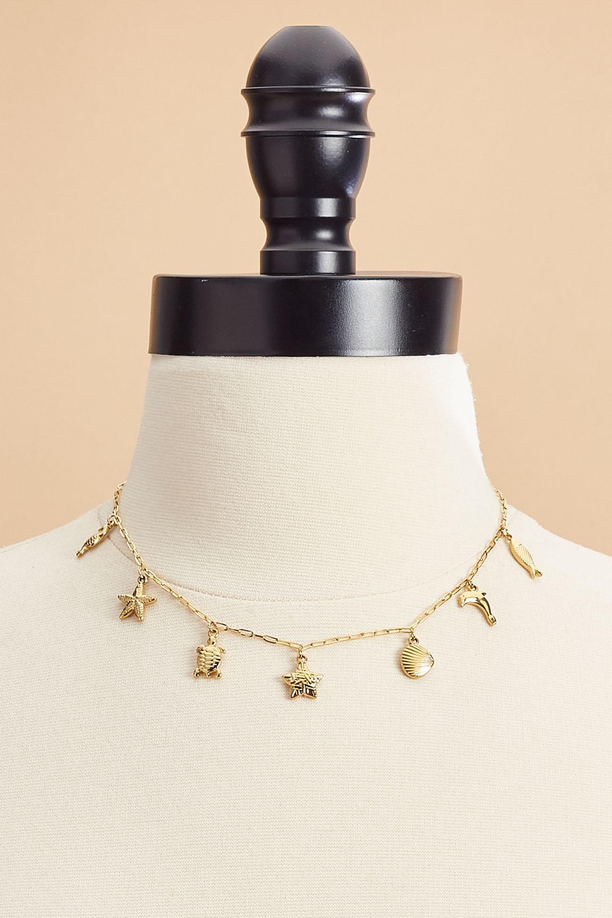 Versona waterproof ocean life charm necklace GOLD