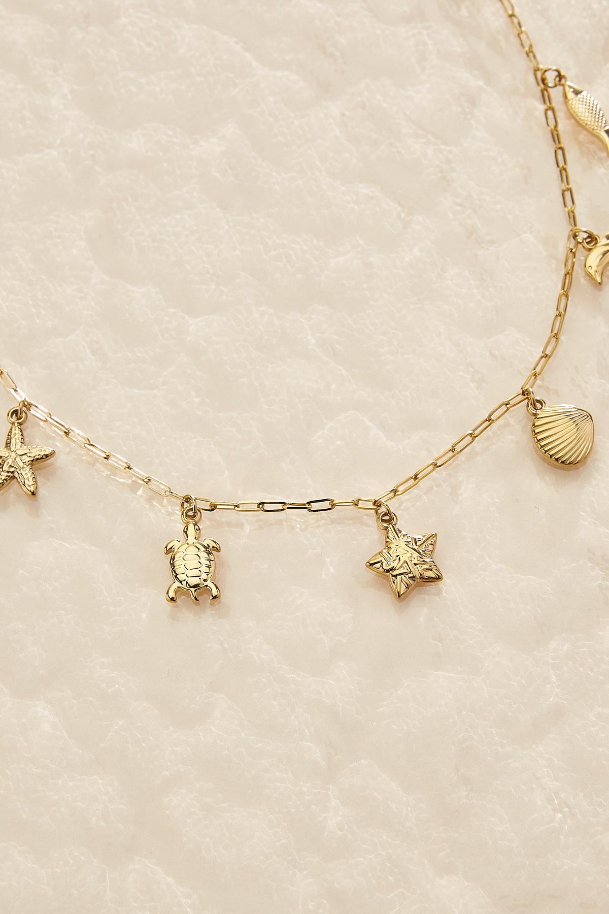 Versona waterproof ocean life charm necklace GOLD