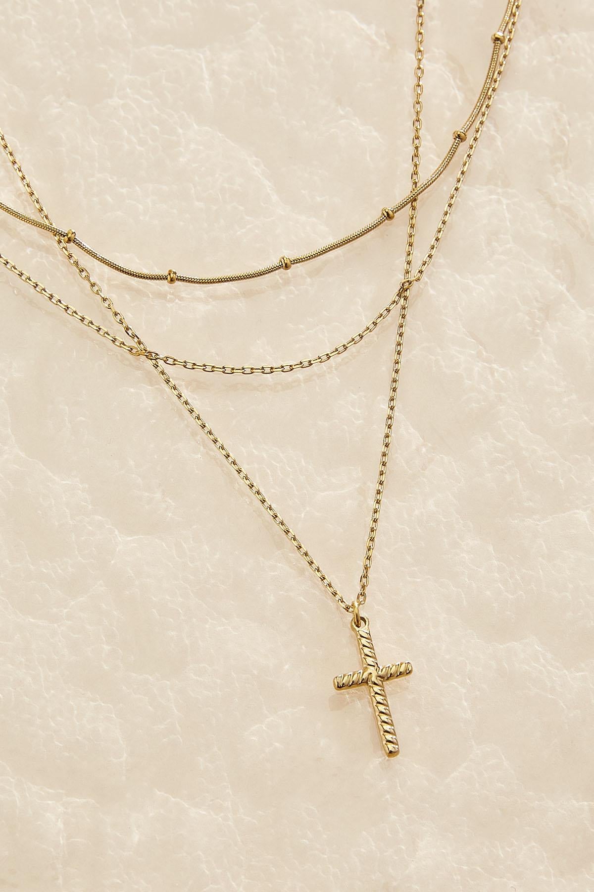 Versona waterproof layered cross necklace GOLD