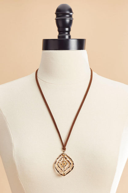 Versona hammered gold open diamond corded necklace GOLD