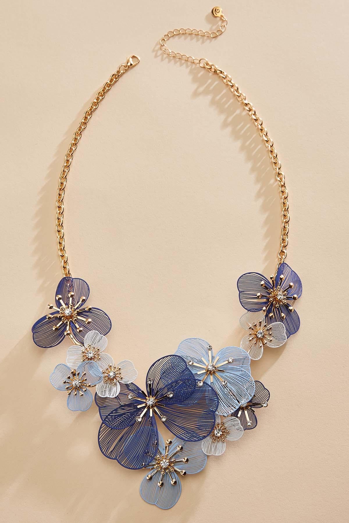 Versona blue multicolor rubber floral necklace ELECTRIC_STORM