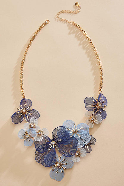 Versona blue multicolor rubber floral necklace ELECTRIC_STORM