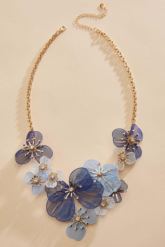 Versona blue multicolor rubber floral necklace ELECTRIC_STORM