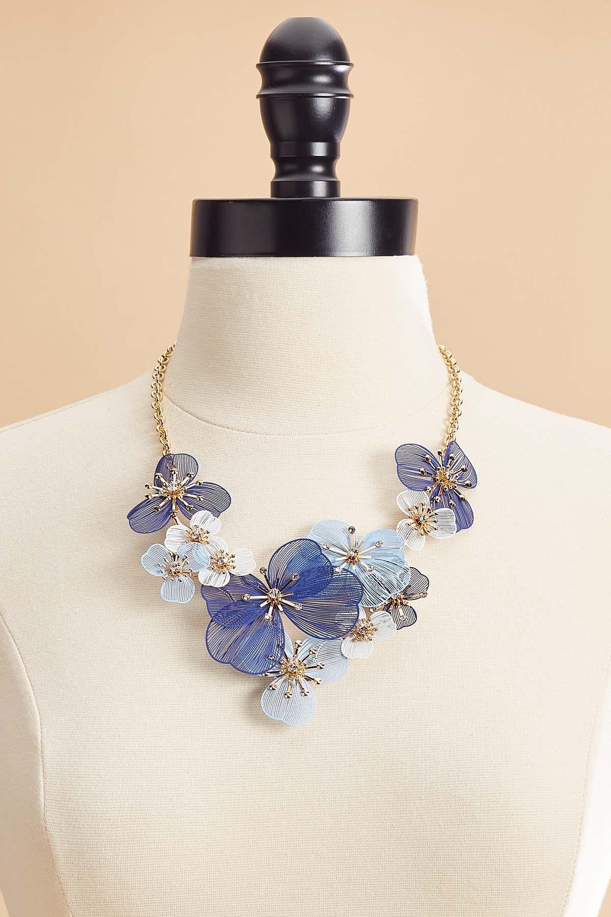 Versona blue multicolor rubber floral necklace ELECTRIC_STORM