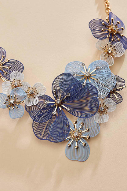 Versona blue multicolor rubber floral necklace ELECTRIC_STORM