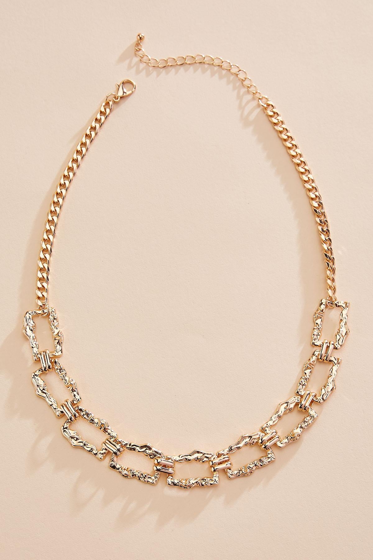 Versona hammered gold rectangle chain necklace GOLD