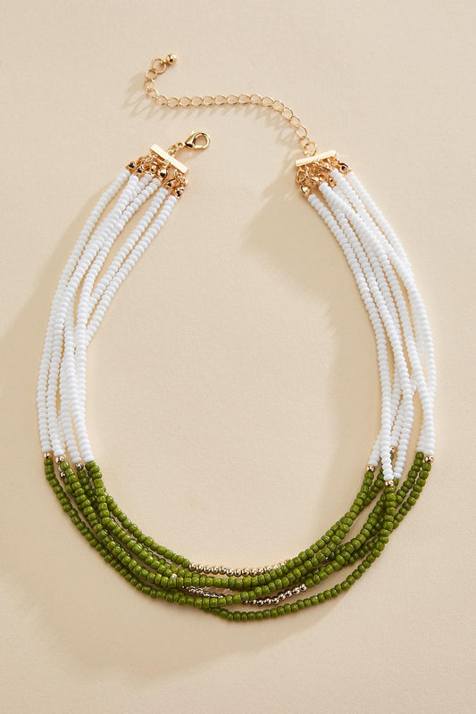 Versona white green seed bead layered necklace SEA_GRASS