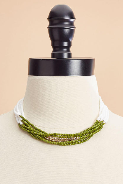 Versona white green seed bead layered necklace SEA_GRASS