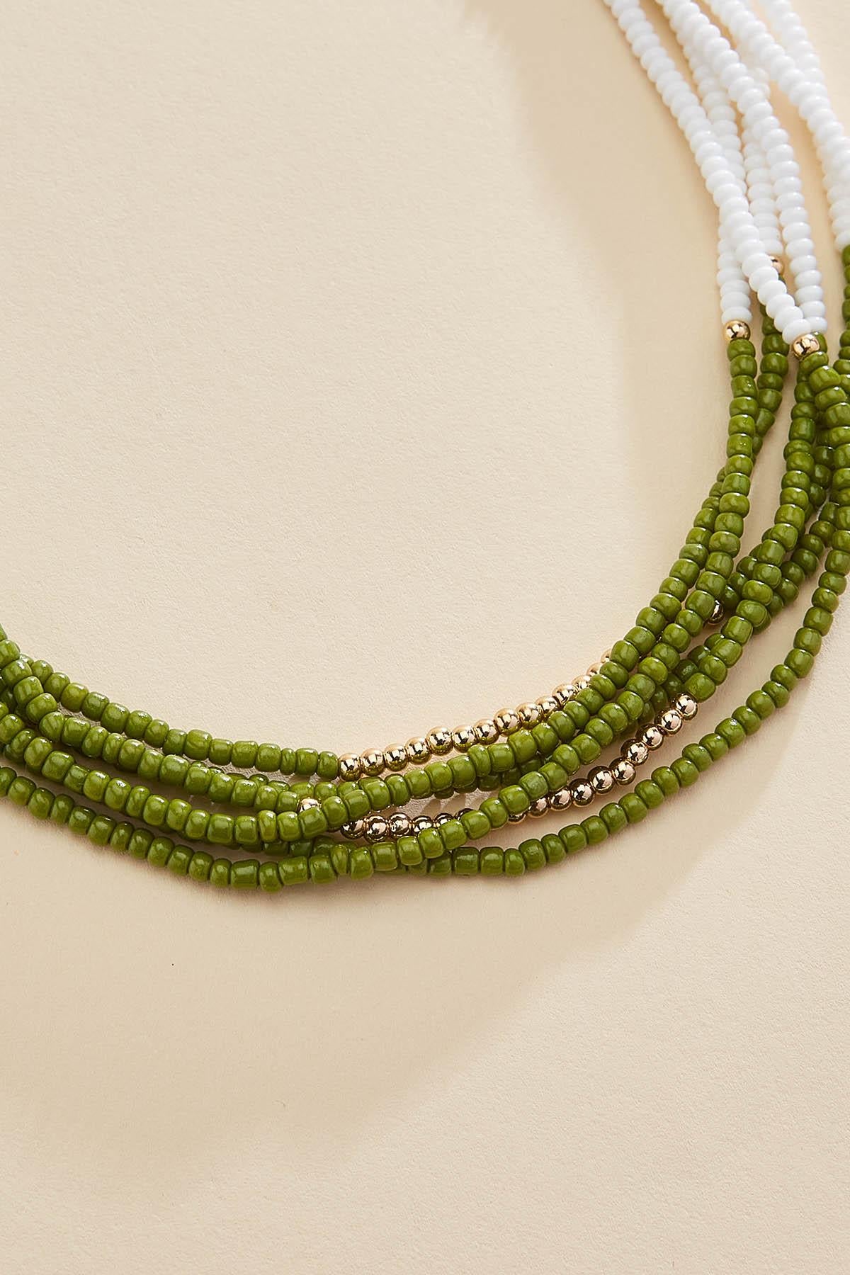 Versona white green seed bead layered necklace SEA_GRASS