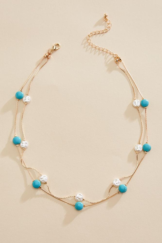 Versona semi- precious turquoise pearl gold illusion necklace RIO_TURQ