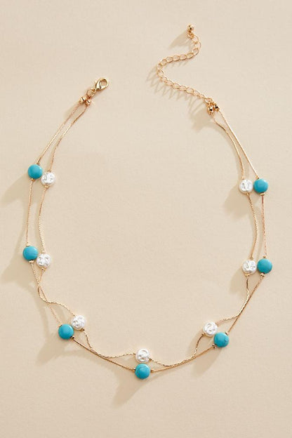 Versona semi- precious turquoise pearl gold illusion necklace RIO_TURQ