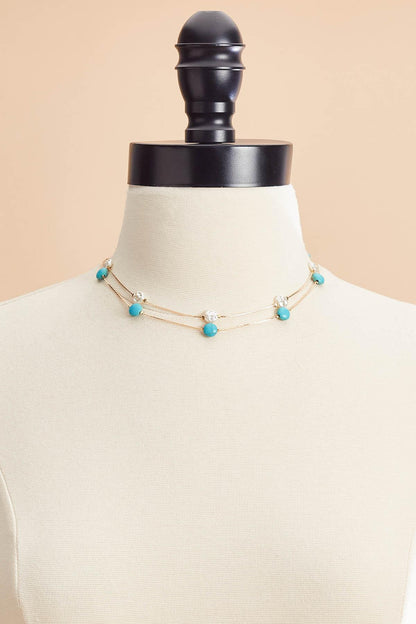 Versona semi- precious turquoise pearl gold illusion necklace RIO_TURQ