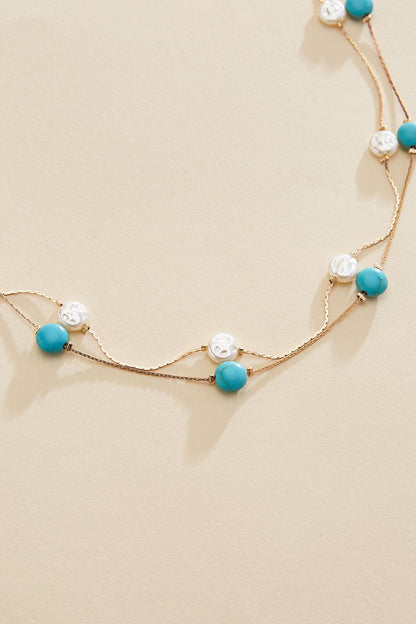 Versona semi- precious turquoise pearl gold illusion necklace RIO_TURQ