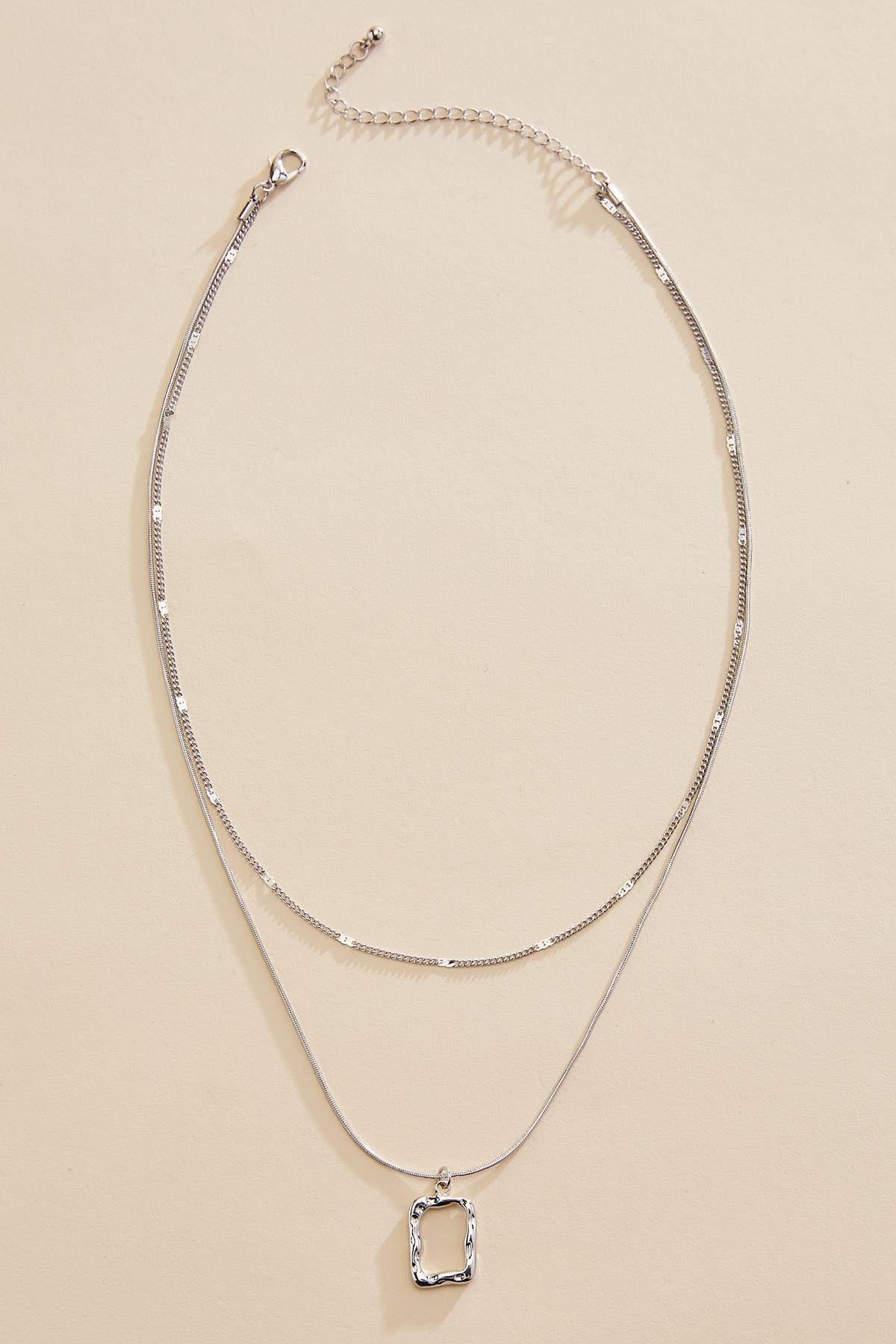 Versona hammered silver rectangle layered necklace SILVER