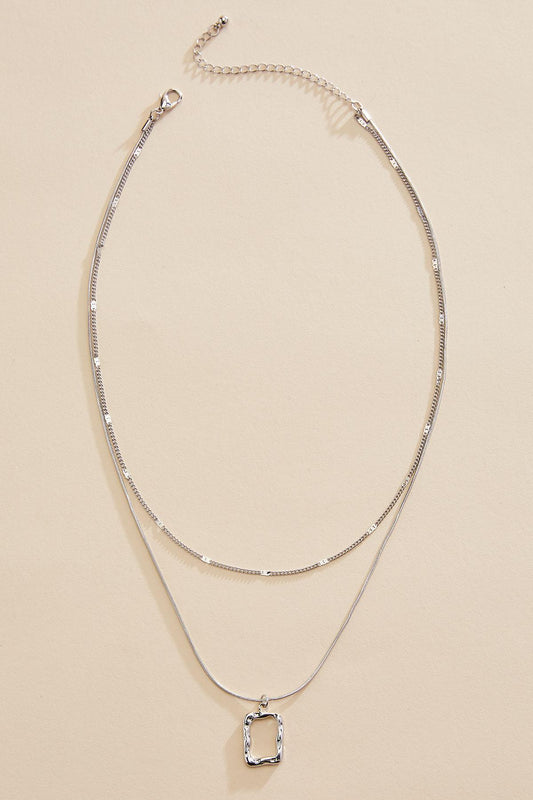Versona hammered silver rectangle layered necklace SILVER