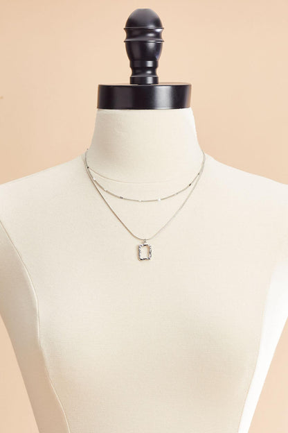 Versona hammered silver rectangle layered necklace SILVER