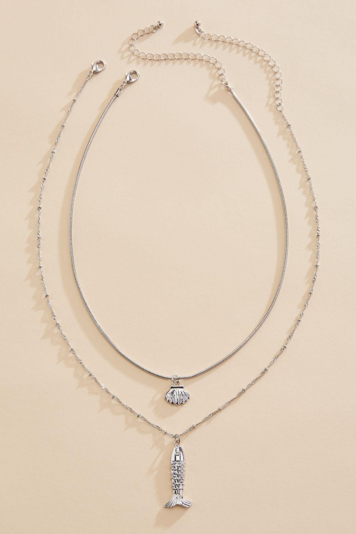 Versona silver fish seashell layered necklace SILVER