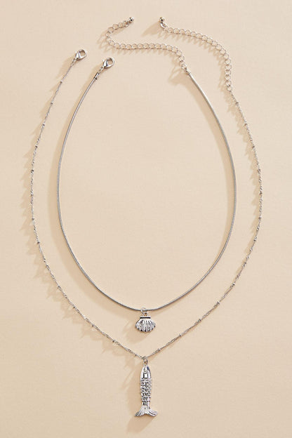 Versona silver fish seashell layered necklace SILVER