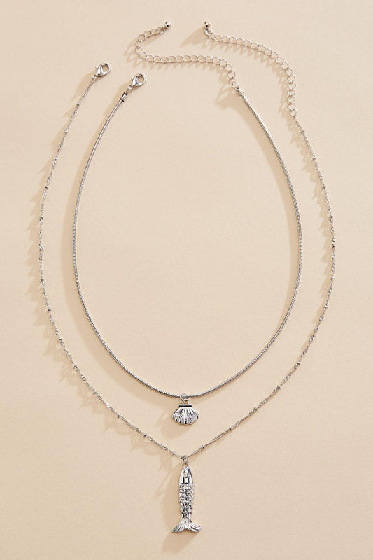 Versona silver fish seashell layered necklace SILVER