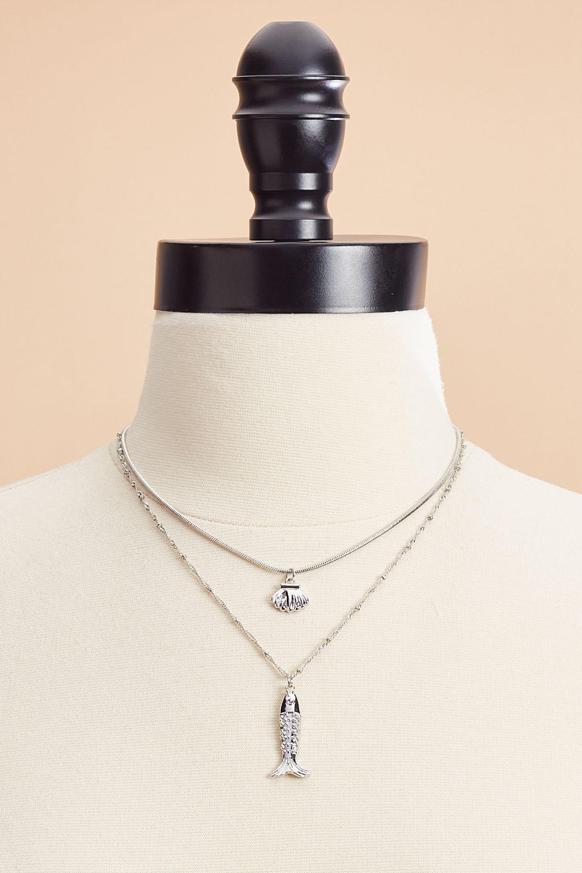 Versona silver fish seashell layered necklace SILVER