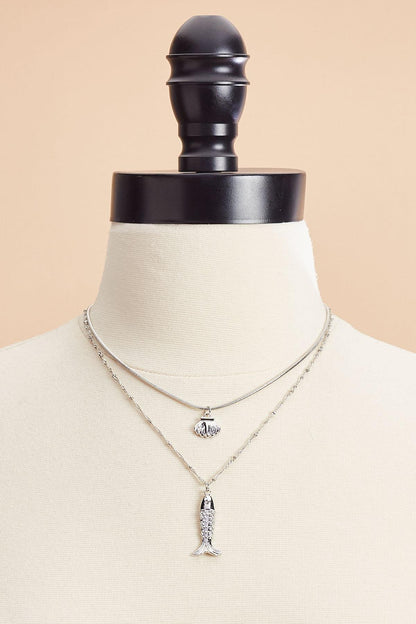 Versona silver fish seashell layered necklace SILVER