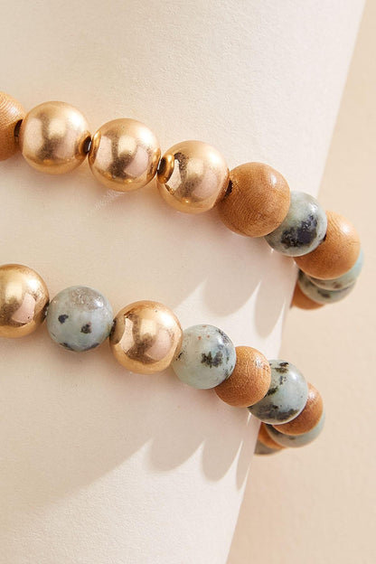 Versona semi- precious wood beaded bracelet set RESEDA