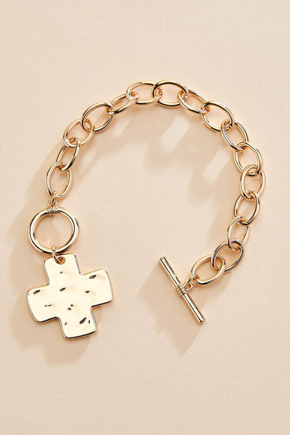 Versona hammered gold cross chain bracelet GOLD