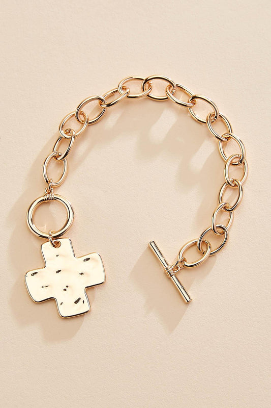 Versona hammered gold cross chain bracelet GOLD