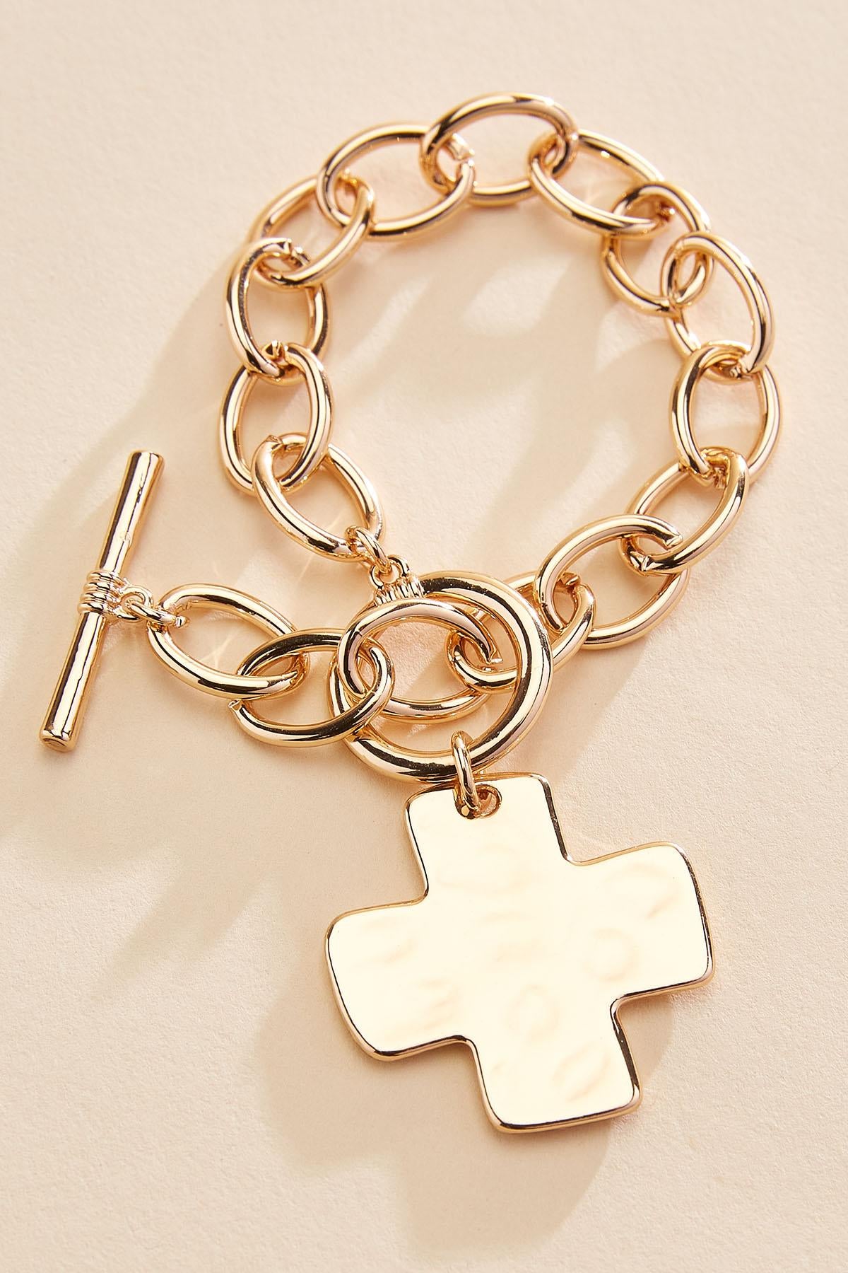 Versona hammered gold cross chain bracelet GOLD