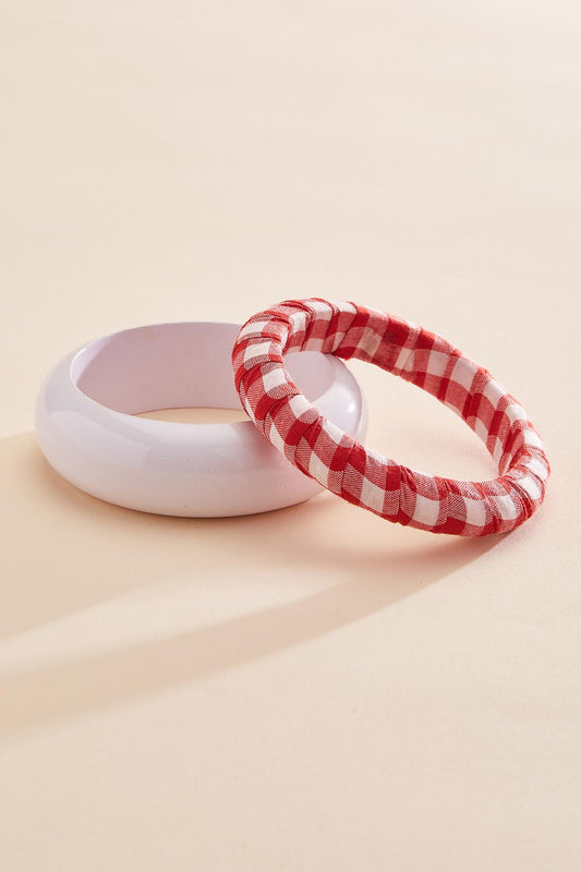 Versona gingham fabric printed wood bracelet set RACING_RED