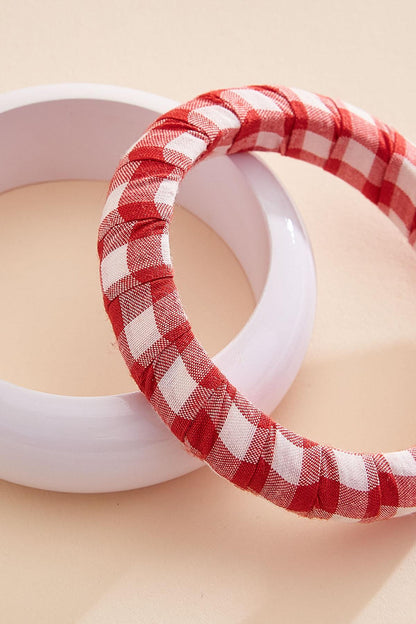 Versona gingham fabric printed wood bracelet set RACING_RED
