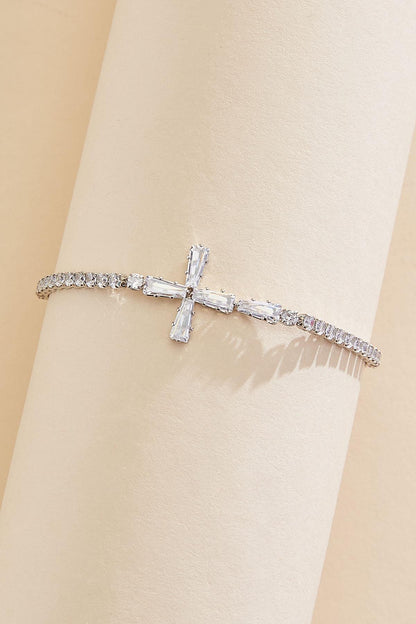 Versona cubic zirconia cross bracelet SILVER