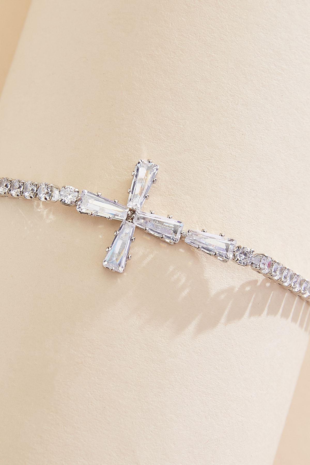 Versona cubic zirconia cross bracelet SILVER