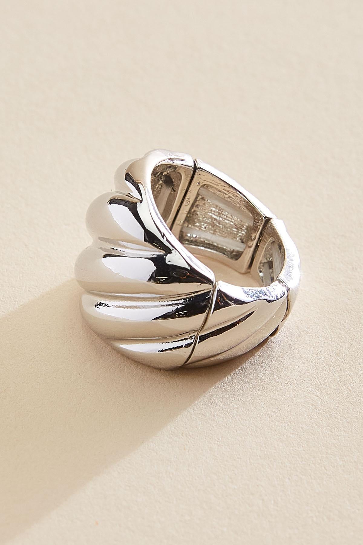 Versona ribbed silver stretch ring SILVER