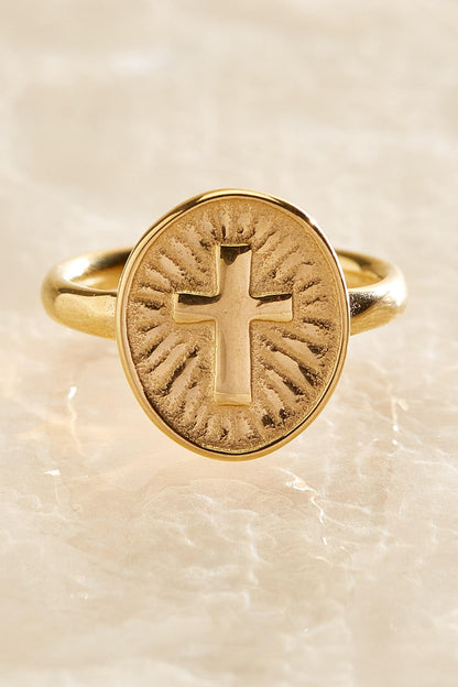 Versona waterproof oval cross pinky ring GOLD