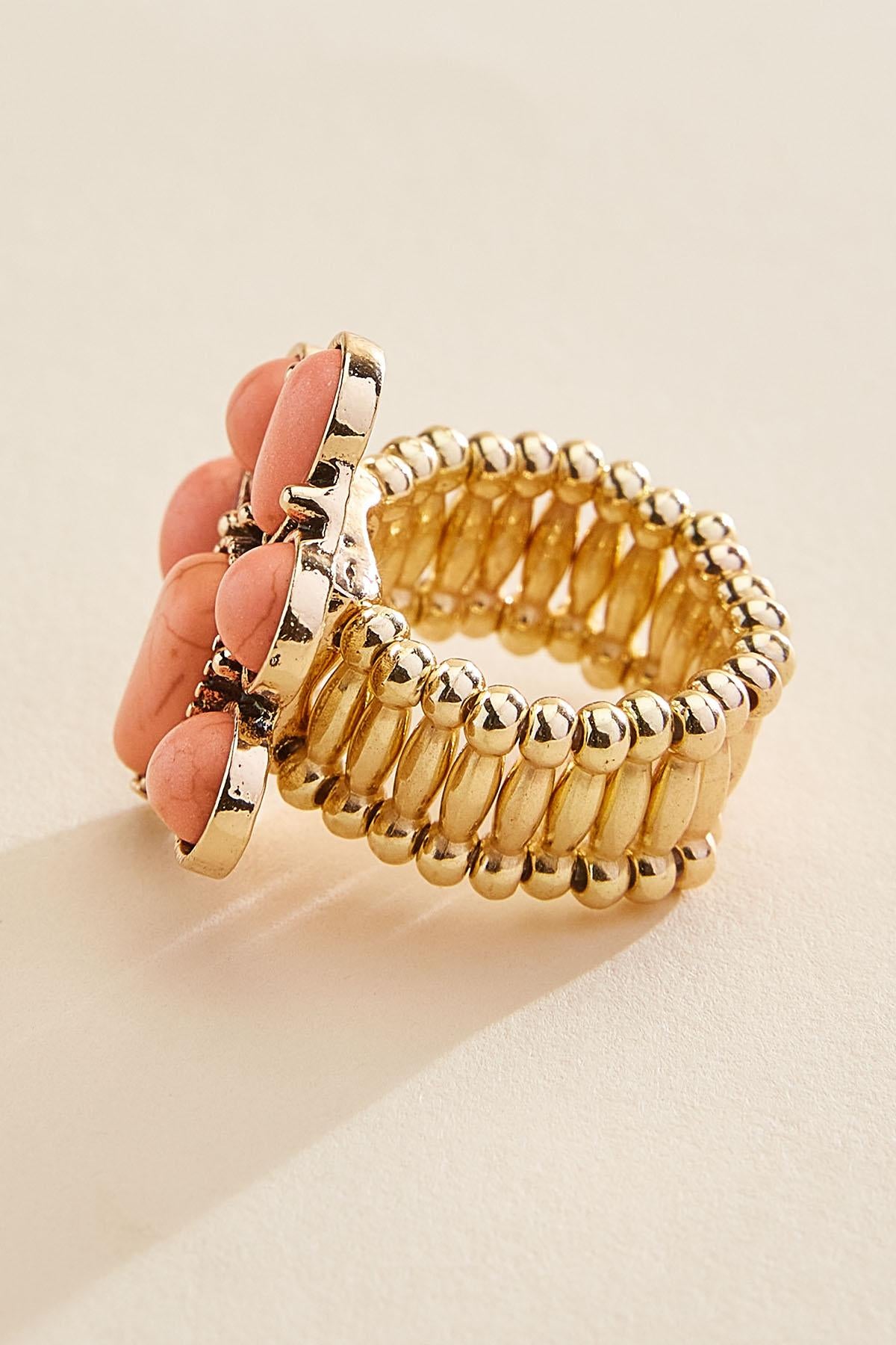 Versona western blossom gold stretch ring HOT_CORAL