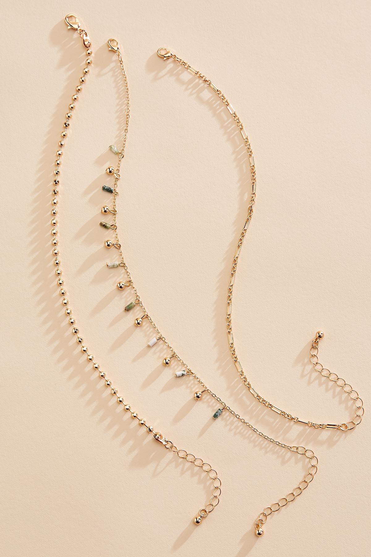 Versona semi- precious beaded gold chain anklet set SEA_GRASS
