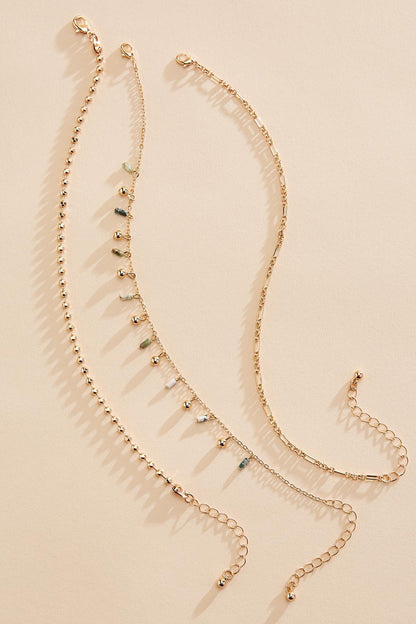 Versona semi- precious beaded gold chain anklet set SEA_GRASS
