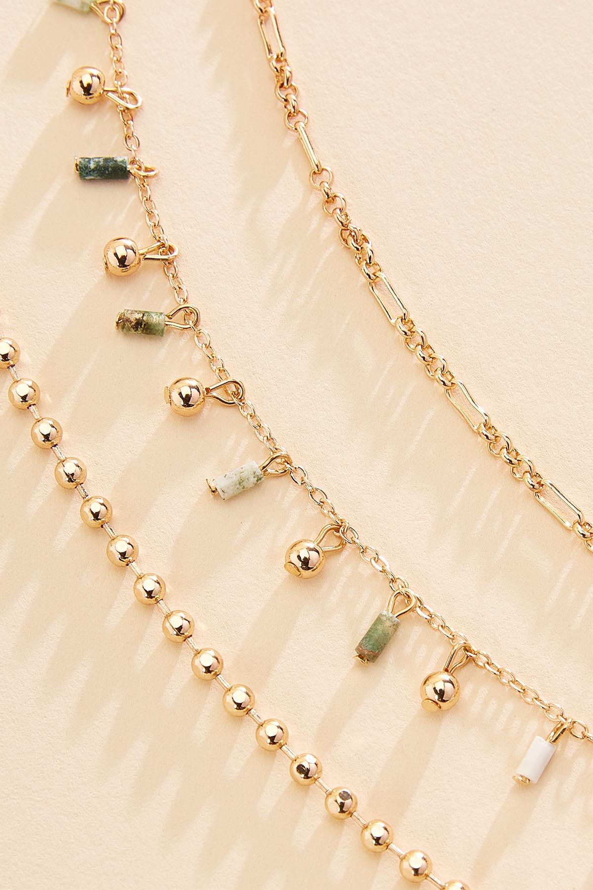 Versona semi- precious beaded gold chain anklet set SEA_GRASS