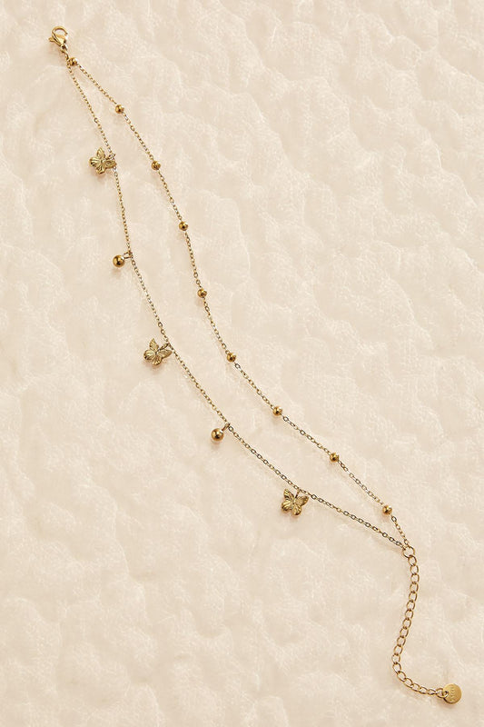 Versona waterproof butterfly icon layered anklet GOLD
