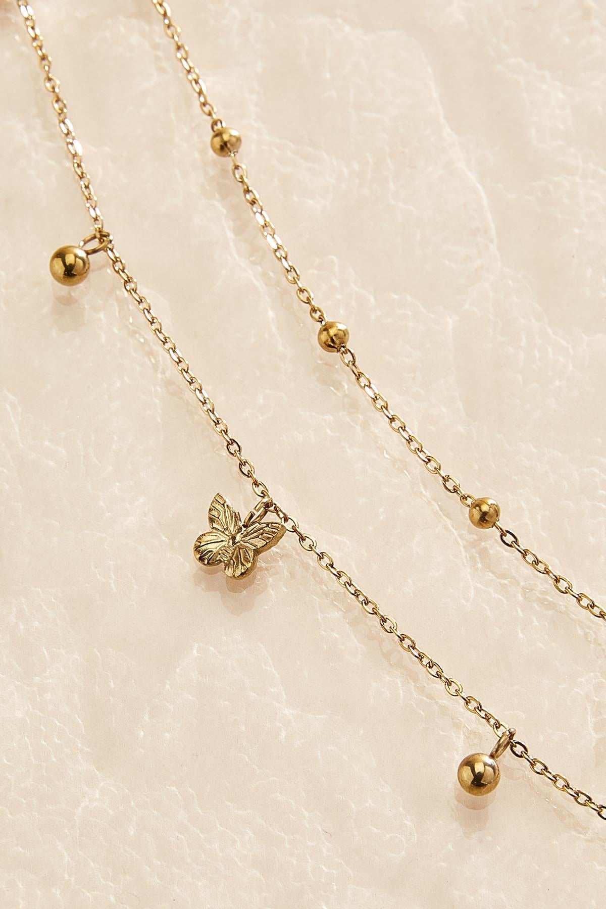 Versona waterproof butterfly icon layered anklet GOLD