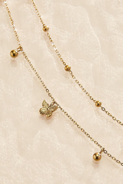 Versona waterproof butterfly icon layered anklet GOLD