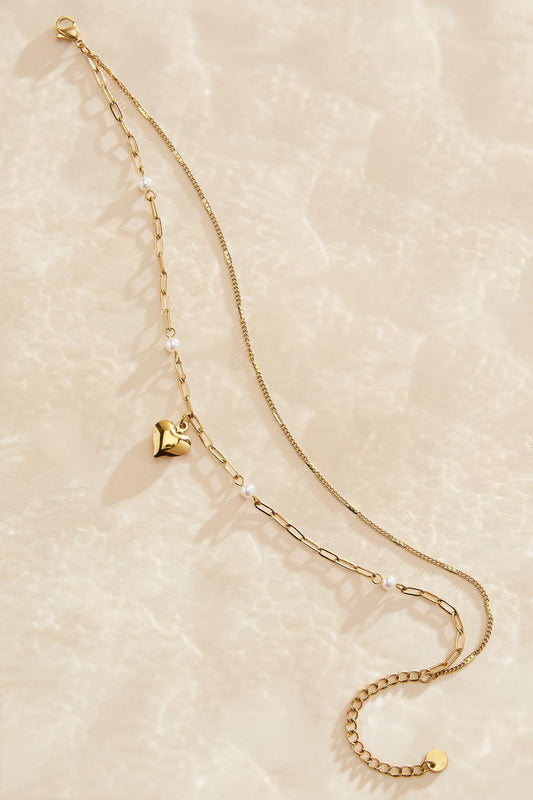 Versona waterproof heart charm layered anklet GOLD