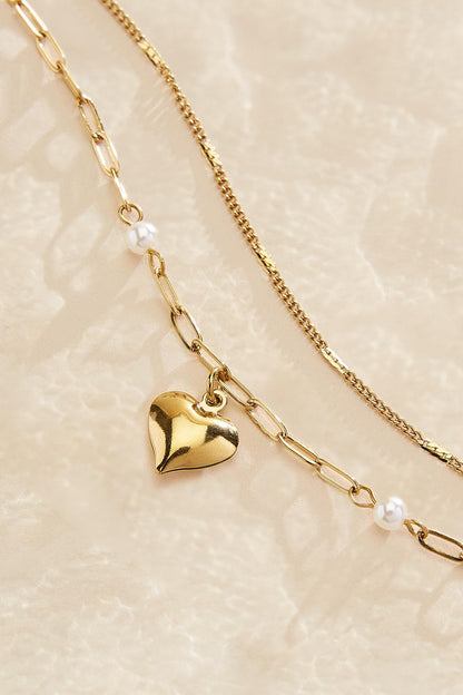 Versona waterproof heart charm layered anklet GOLD