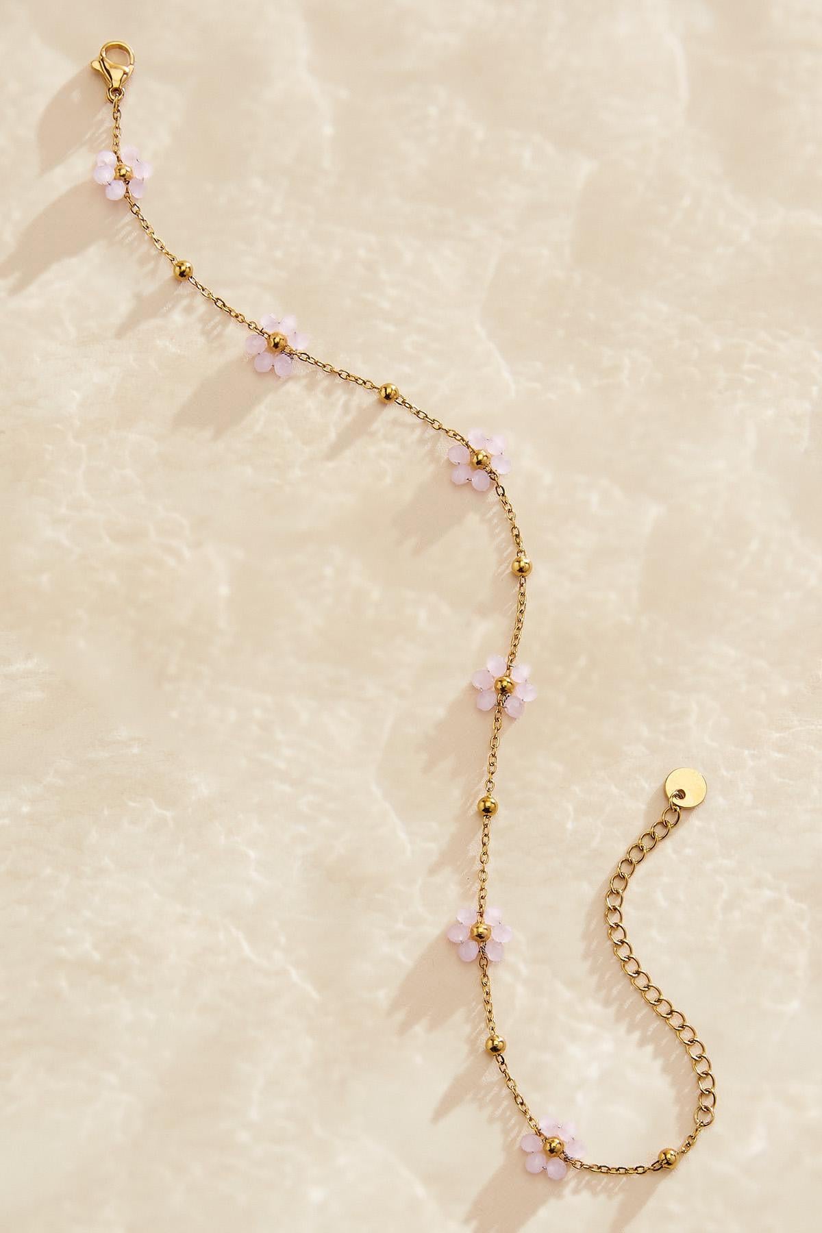 Versona waterproof glass flower anklet PINK_COSMOS