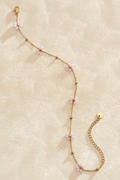 Versona waterproof glass flower anklet PINK_COSMOS