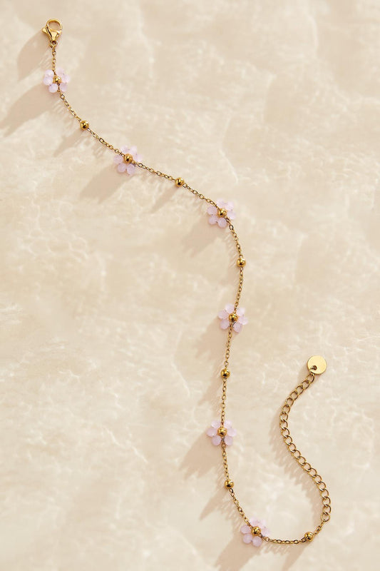 Versona waterproof glass flower anklet PINK_COSMOS
