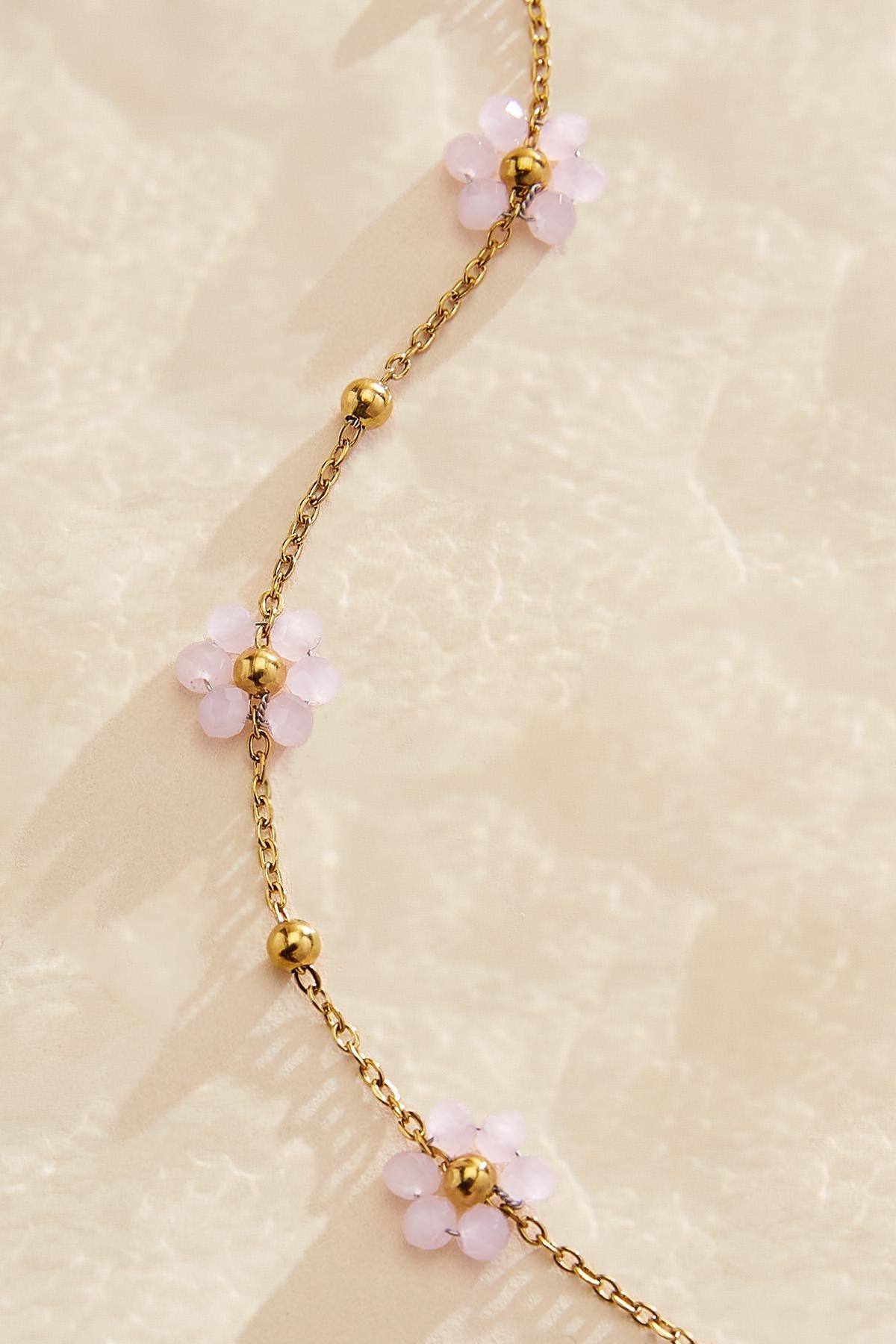 Versona waterproof glass flower anklet PINK_COSMOS